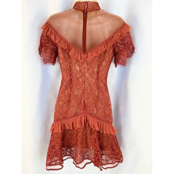 Jonathan Simkhai Burnt Red Lace Illusion Cocktail Dress $695 - Picture 7 of 13